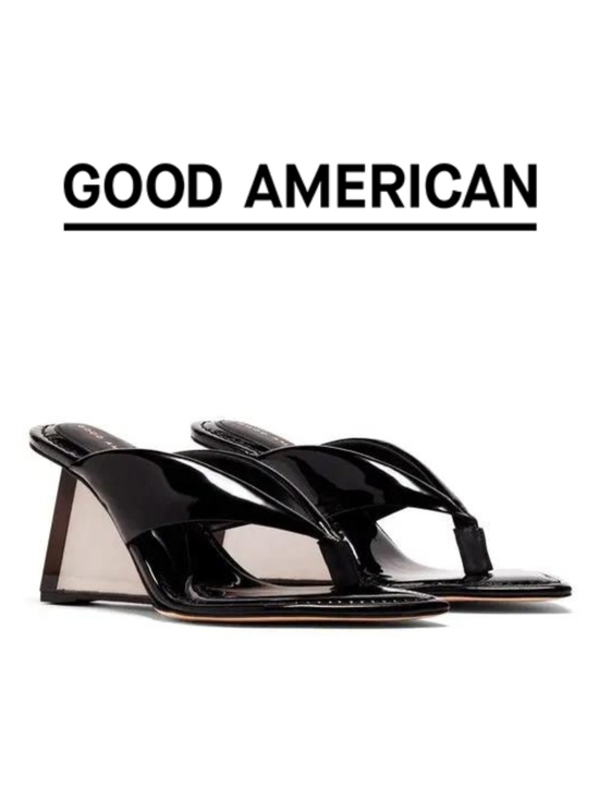 Good American Shoes - Good American - Cinder-f*king-rella Black Thong Clear Sandal Wedges